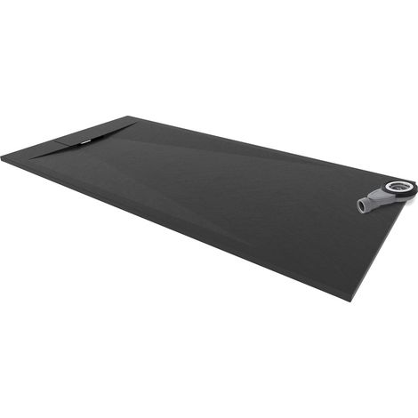 Plato de Ducha Extraplano SMC POLAR 90x120 cm - Negro RAL7021 - Antideslizante, Textura Piedra, Duradero - Sifón incluido (1/5)