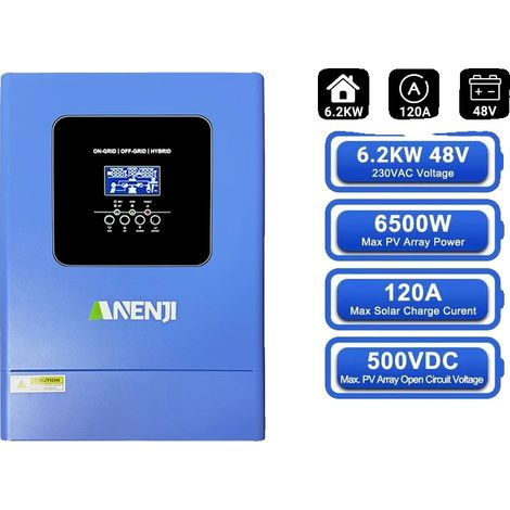 Inversor solar híbrido, onda sinusoidal pura, cargador MPPT, cargador solar de 120 A con WiFi, conexión en paralelo, 220-240 V (1/2)