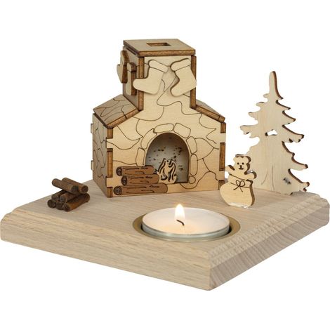 Räucherkamin Deko Holz für 1 Teelicht 11,5 cm Räucherfigur
