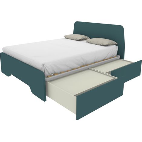 Letto matrimoniale 160x200 con testate sagomate e cassettoni - Verde Petrolio