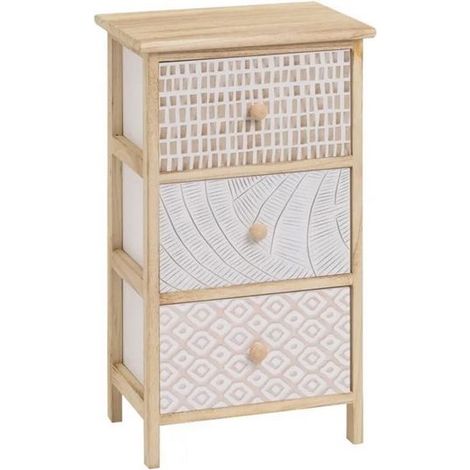 Meuble de rangement - 3 tiroirs - Paulownia & MDF - L.34 x P.25 x H.61 cm - Naturel/Blanc (1/5)