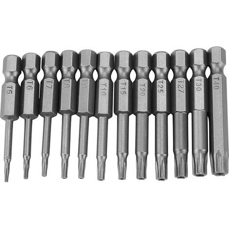 Lot de 12 embouts tournevis à tête hexagonale – T5 à T40 – 6,35 mm – 6 pointes inviolables – sécurité (1/5)