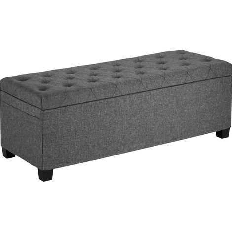 VEVOR Sitzhocker mit Stauraum 110 x 40 x 40 cm Fußbank Aufbewahrungsbox bis 299,37 kg belastbar, hochklappbare gepolsterte Sitzbank mit Metallrahmen, Ottomane für Wohnzimmer Schlafzimmer Flur Grau (1/5)