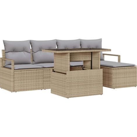 Maison Exclusive - Garten-Sofa-Set mit Kissen 6 pcs Beige und Hel