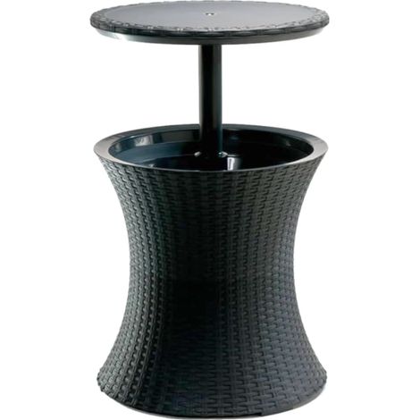 Keter – Table glacière 30 L – Plateau relevable – Résine résistante aux intempéries – Aspect rotin graphite – Charge max 50 kg