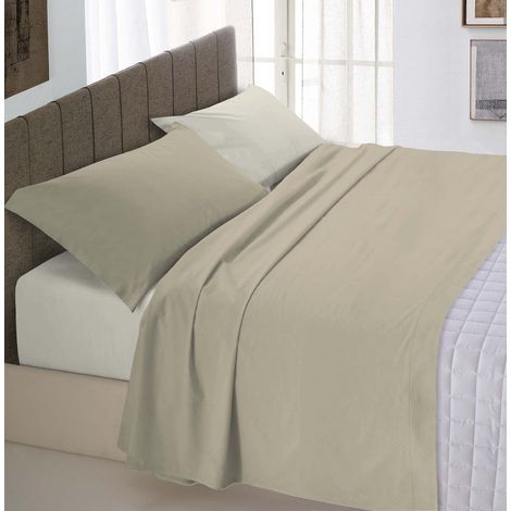Italian Bed Linen Natural Color Completo Letto Double Face, 100% Cotone, Tortora/Panna, Una Piazza e Mezza, 3 Unità (1/4)