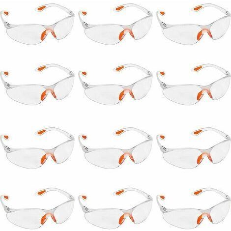 Ede Lot de 12 Lunettes de Sécurité Transparentes - Lunettes de Protection avec Verres en Plastique, Pont-de-Nez et Embouts de Branches en Caoutchouc pour Plus de Confort - Lunette Transparente PPE (1/5)