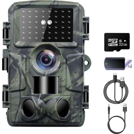Caméra Faune Sauvage Caméra De Chasse HD 60mp, WiFi 4K, avec Carte Micro SD 32 Go, Vision Jour Et Nuit, Surveillance La Faune dans L'arrière-Cour Ferme Surveillance Fiable Précise (1/5)