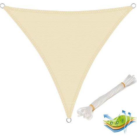 Voile d'ombrage triangulaire en HDPE 4x4x4m crème avec protection UV pour jardin-terrasse