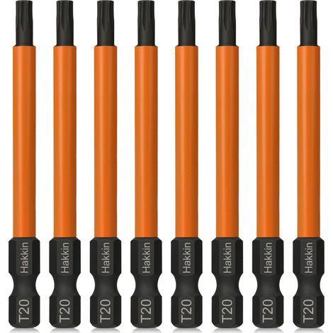 Lot de 8 embouts de tournevis Torx T20, 75 mm de long 1/4", en acier S2, pour vis à profil en T, marteau perforateur, visseuse sans fil (1/5)