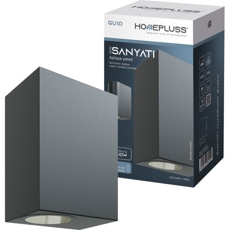 Aplique pared Serie Sanyati cuadrado 2 luces GU10 Máx. 10W IP54 Negro