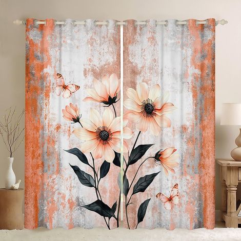 Rideau Occultant 140x260 cm Aquarelle Daisy Floral, Rideau Peinture À l'huile Abstraite, Rideaux Voilage Ferme Rustique, Voilage Fenetre Fleurs Blanches Oranges pour Chambre Salon - 140L X 260H cm (2 (1/5)