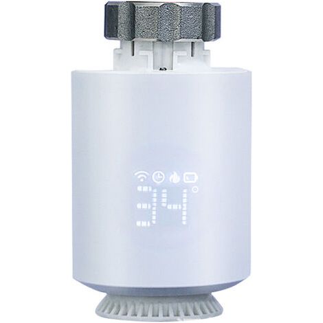 Tête de radiateur intelligente, vanne thermostat connectée programmable, thermostat de radiateur électrique connecté Alexa/Google Assistant, compatible avec l'appli Smart Life/Tuya.