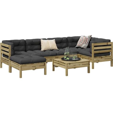 Set de sofás jardín 7 pzas con cojines madera pino impregnada vidaXL (1/5)