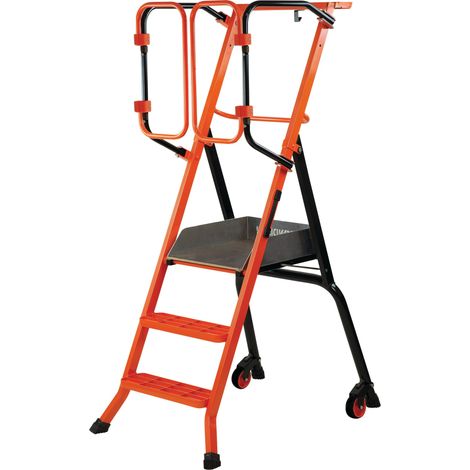 Escabeau sécurisé PIRL Gardia 70 cm – Plateforme large – Portillons automatiques – Hauteur de travail 270 cm – Déplacements faciles et sûrs