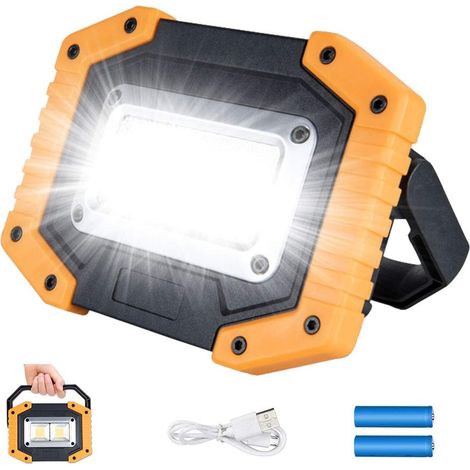 Rechargeable LED Floodlight, 30W 2000LM, 3 Modes, With 2 Batteries, LED Work Lights, USB Projector, Portable Waterproof Camping Lights for Camping, Garage, Fishing, Construction (1/5)