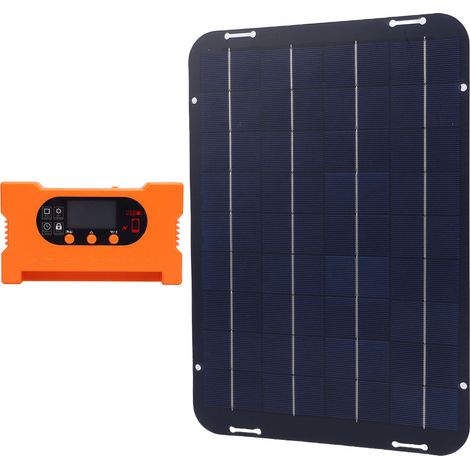 Kit Solaire Panneau Photovoltaïque 12W 18V IP65 Imperméable Chargeur Entretien Batterie avec Régulateur pour Camping Caravanes Serres (1/5)