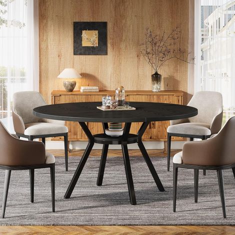 Tribesigns Runder Esstisch für 4 Personen,120CM Runder Esszimmertisch mit Metallfuß,Küchentisch mit Ablagefach für Zuhause,Esszimmer, Wohnzimmer,weiß (Schwarz) (1/5)