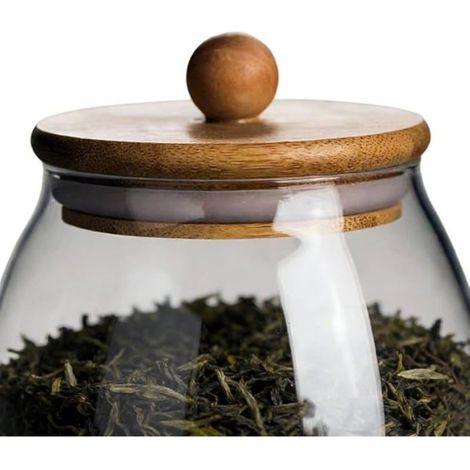 Bocal De Rangement En Verre - 500 Ml - Hermétique Avec Couvercle En Bois - Pour Aliments Secs Cuisine Bureau Salle De Bain - 1 Pièce (1/5)