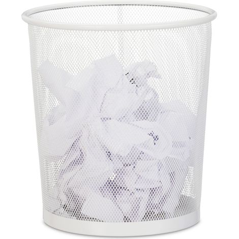 Corbeille papier, lot de 2, pour bureau & chambre ado, ouverte,ronde, fil de fer, poubelle, en métal, HxD 28x26cm,blanc