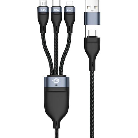 Câble Conceptronic ETTA05B15 USB-C/Micro/Lightning 1,5 m Noir