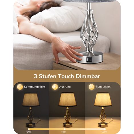 ZMH 2er Set Nachttischlampe Tischlampe touch dimmbar USB