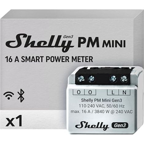 SHELLY PM MINI GEN 3 SMART POWER METER WIFI & BLUETOOTH 1 CANAL 16 A DOMOTIQUE COMPATIBLE AVEC ALEXA ET GOOGLE HOME APPL (1/6)