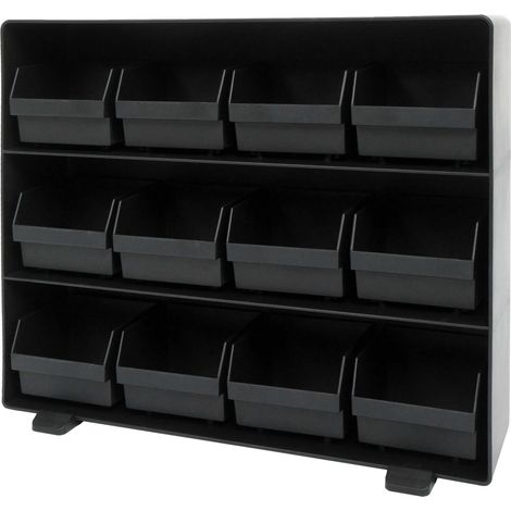 Boîte de rangement HWC-M10, système de stockage de boîtes pour petites pièces, 12 compartiments amovibles, 30x33x8cm noi