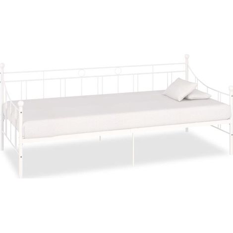 Cadre de canapé-lit sans matelas, métal blanc, 90 x 200 cm (1/5)