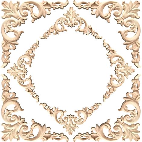 8 x Decorative Wood Carved Wall Sconce 8 x 8 cm Flower Carved Wood Moulding for Wall Cabinet Door Bed Dresser Decoration DIY Handmade (1/5)