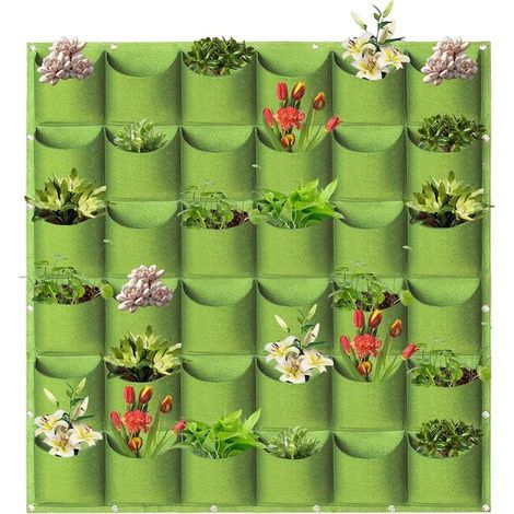 Sac suspendu pour plantes à 36 compartiments - Jardin vertical - Sacs muraux pour plantes d'intérieur et d'extérieur - Jardinières en feutre - Potager - Jardinières - 100 x 100 cm - Légumes 100x100 (1/5)