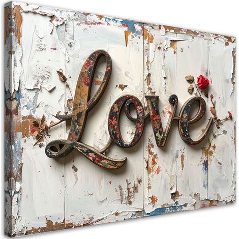 Quadro su tela, Insegna amore Stile Shabby Chic, 30x20 (1/5)