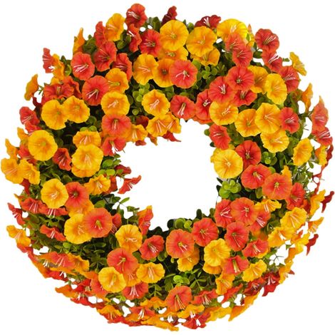 Guirlande Florale Artificielle - Couronne de Fleurs Toutes Saisons 40 cm - Décoration Porte et Mur Intérieur Extérieur - Orange (1/5)