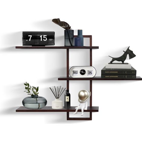Étagère murale à 3 niveaux - Étagère flottante décorative pour le rangement et la présentation - Étagère en bois pour salon, chambre à coucher, bureau à domicile - Grande - 57 cm - Noyer (1/5)