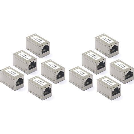 Lot de 10 Coupleur RJ45 Cat6 Adaptateur Ethernet Réseau à Femelle Blindé pour Rallonge Câble Ethernet CAT6 CAT5 CAT5E, Switch/TV / PS4 / ADSL/Modem/TV Box/Router/PC (1/5)