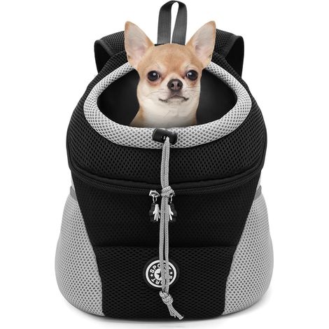 Sac à dos pour chien et chat - Sac de transport portable pour chiens et chats de petite à moyenne taille - Sac mains libres respirant pour la randonnée, le vélo en plein air (Noir, S) (1/2)