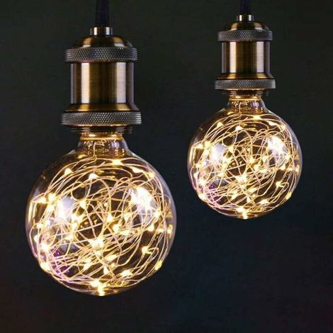 Ampoule de fée globe à LED G95 pour éclairage nocturne ambiant, base standard E27 Edison avec guirlandes décoratives étoilées pour chambre à coucher, salon [Lot de 2, blanc chaud] (1/5)