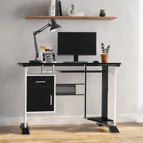 Bureau noir Blanc Argent en panneaux MDF 100 x 52 x 75 cm (1/5)
