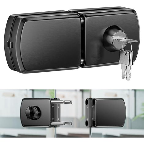 Serrure pour Porte en Verre Sans Perçage en Acier Inoxydable 304, Finition Noir Brossé, Double Verrouillage Clé et Bouton, Sécurité Renforcée pour Verre Trempé 10–12 mm, Maison Bureau Salle de Bain (1/5)