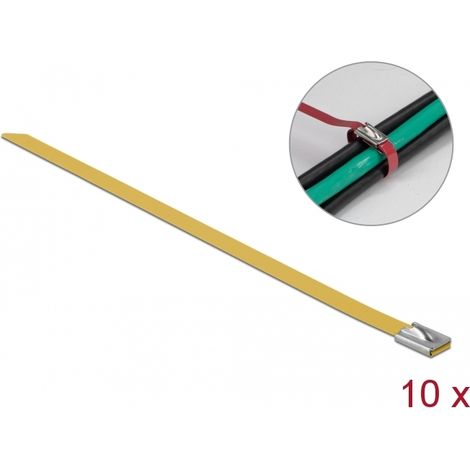 Delock Sujetacables de acero inoxidable L 300 x Ancho 7,9 mm amarillo 10 piezas