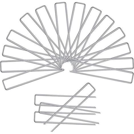 18 Piquets de Fixation pour Jardin, Pelouse Agrafes en Forme de U pour Bache Anti-Mauvaises Herbes, Galvanisés à Chaud (3x150x25mm) (1/4)