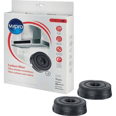 Lot de 2 filtres à charbon type 58 AKB000/1  142X48 mm (484000008782, C00308179) Hotte ARISTON HOTPOINT, BAUKNECHT, BRANDT, DE DIETRICH, ELICA, IGNIS, IKEA WHIRLPOOL, INDESIT, SAUTER, WHIRLPOOL (1/10)