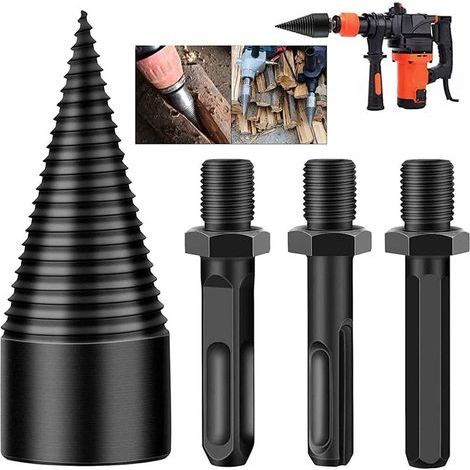 Log splitter, wood splitter, heavy-duty drill, cone screw, fire drive, cone screwdriver, firewood cutting tool with hexagonal shank, square shank, round shank (32mm) (1/5)