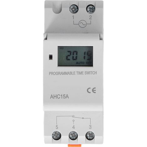 Programmateur numérique horaire hebdomadaire LCD Rail DIN Relais temporisé industriel AC220‑240V AHC15A (1/5)