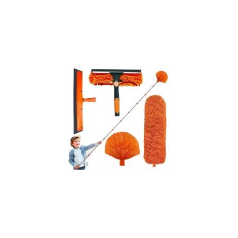 Bluedeer – Plumero telescópico de 6 m – Varilla de aluminio de 4,3 m – Extensión de 1,5 a 4,9 m – Cabezal de microfibra para limpieza en altura - Crezuo