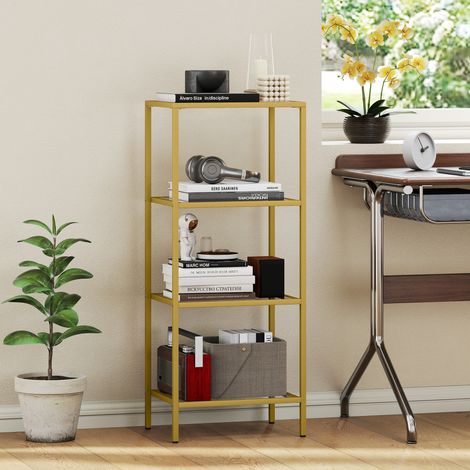 Étagère en acier et verre trempé doré, 4 étagères, 40x30x96,5 cm, design minimaliste. (1/5)