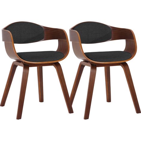 Lot de 2 chaises de salle à manger design retro en tissu gris foncé structure en bois couleur noyer 100001727 (1/5)