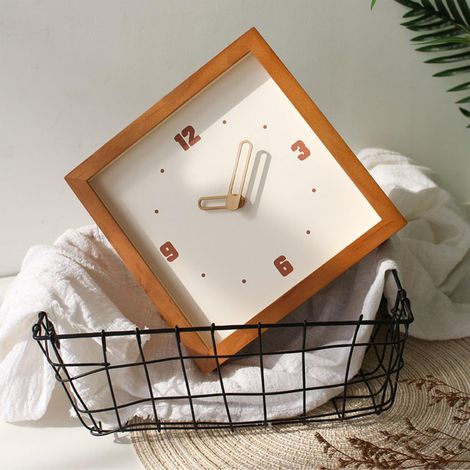 Square Wooden Wall Clock, Silent Quartz Movement, 23 x 23 cm (1/5)