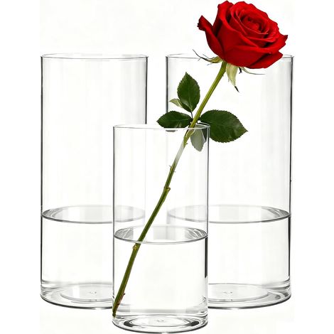 Set mit 3 transparenten Acryl-Blumenvasen – Zylindrisches Vasen-Set – Moderner nordischer Stil, bruchsicher für Wohn- und Schlafzimmer – Blumendekoration – 10 x 20 cm, 12 x 25 cm und 15 x 25 cm (1/5)