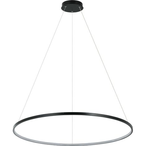 Lampada a sospensione moderna ad anello nero, grande Ø80cm, LED 48W, colore variabile, per soggiorno, sala da pranzo, RING Light Prestige (1/4)